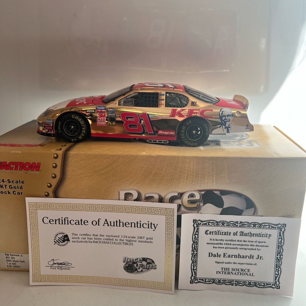 RARE!! KFC DALE EARNHARDT JR #81 SIGNED 1.24 24KT GOLD STOCK Diecast Race Car